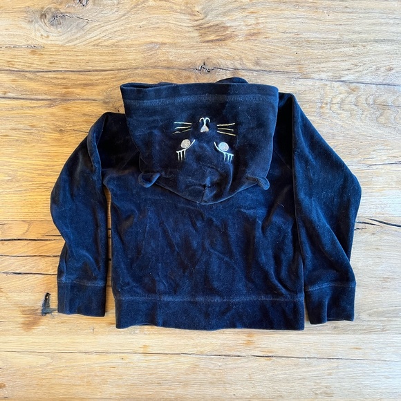 GAP Size XS (4-5 girls). Black velour "Meow" hooded cat zip-up sweater - Picture 4 of 5